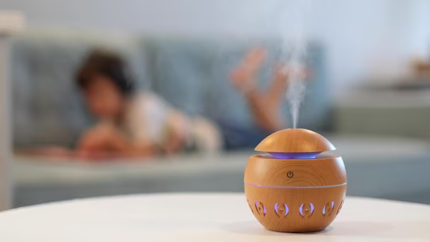   Ultrasonic humidifier's mist outlet releasing cool mist into the air for improved humidity levels